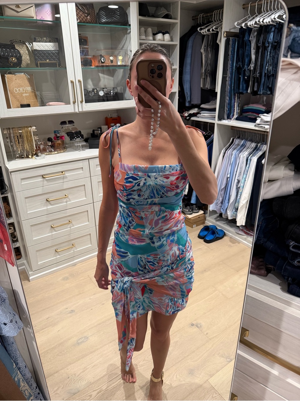 Amanda Uprichard Multicolor Floral Tie-Shoulder Mini Dress